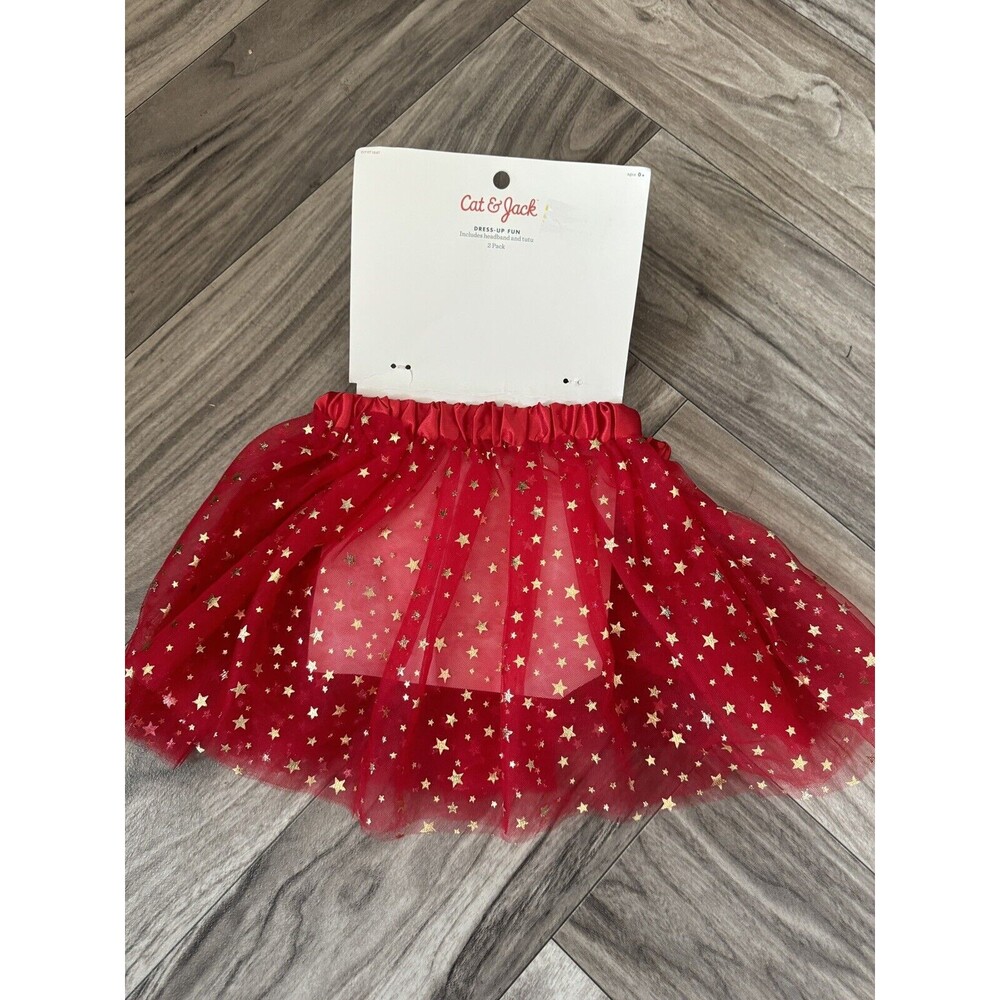 Cat & Jack Baby Girls' Red & Gold Glitter Reindeer Tutu & Headband Dress Up